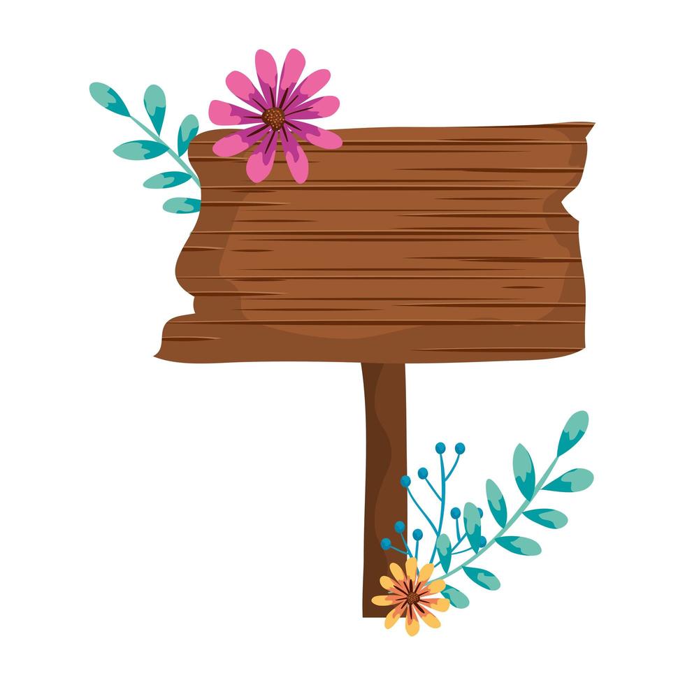 segnaletica in legno con fiori e foglie vettore