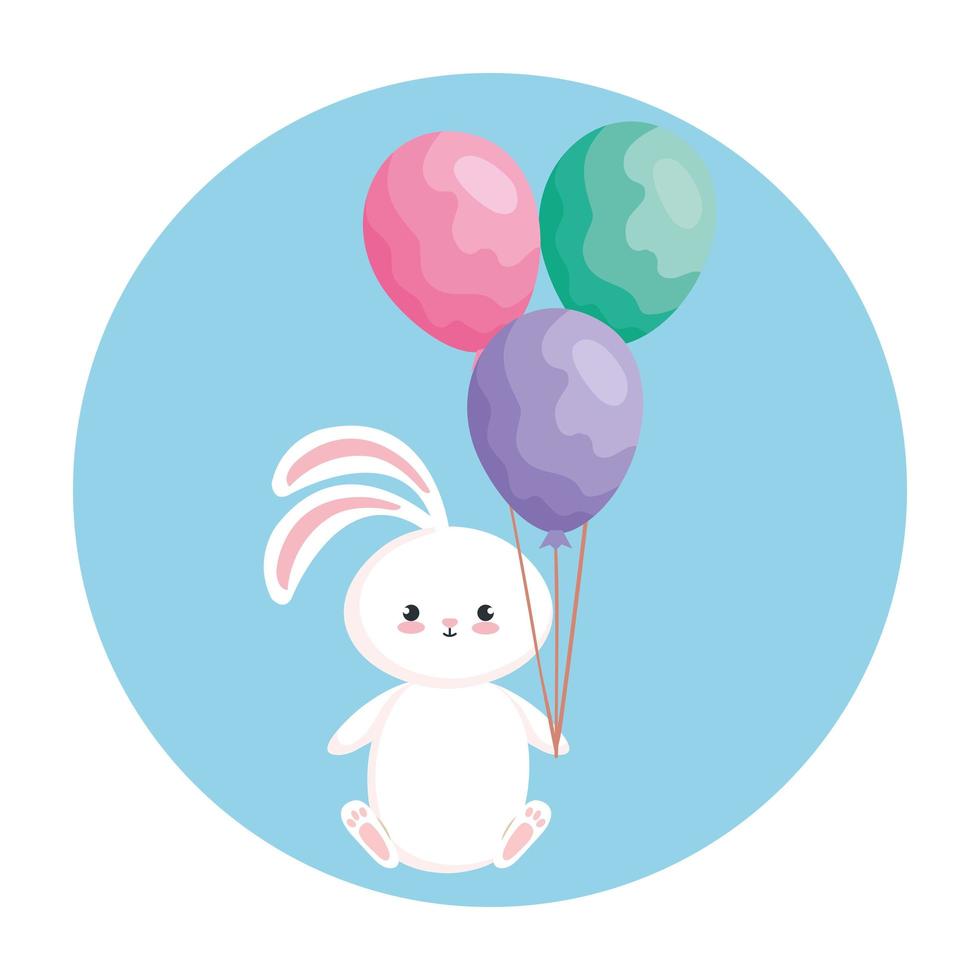 simpatico coniglio con palloncini elio in cornice circolare vettore