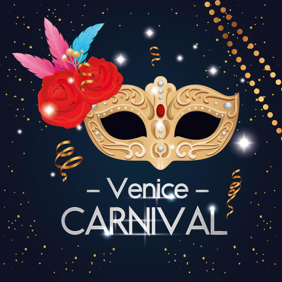 carnevale di venezia e maschera con rose fiori vettore