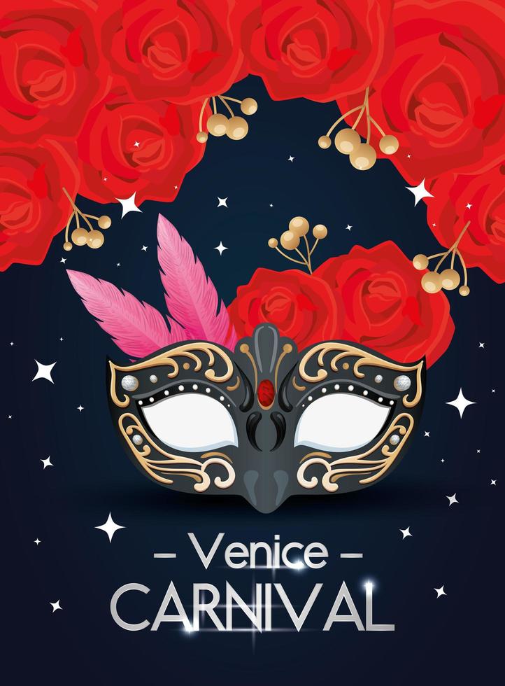 carnevale di venezia e maschera con rose fiori vettore