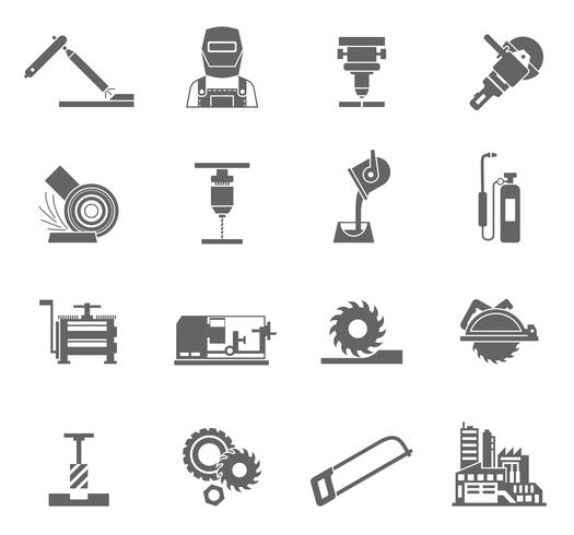 Set di icone per la lavorazione dei metalli vettore