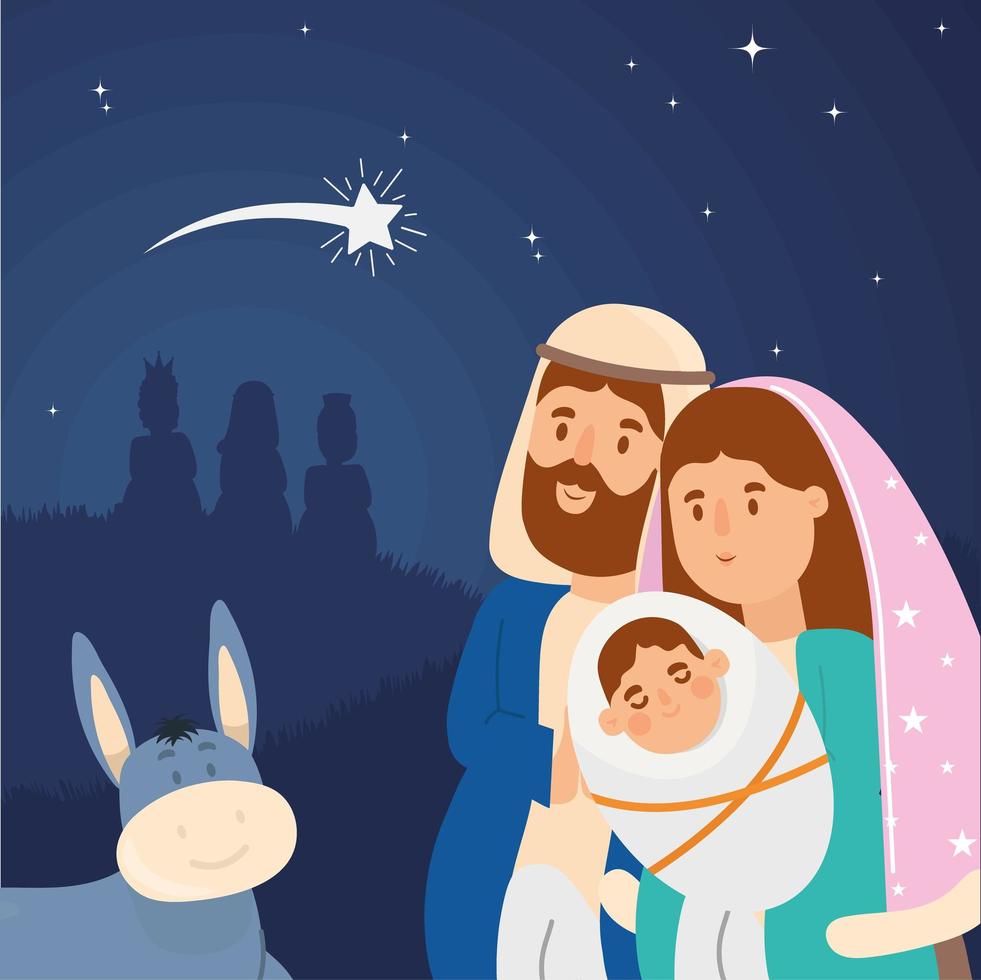 presepe famiglia e asino vettore