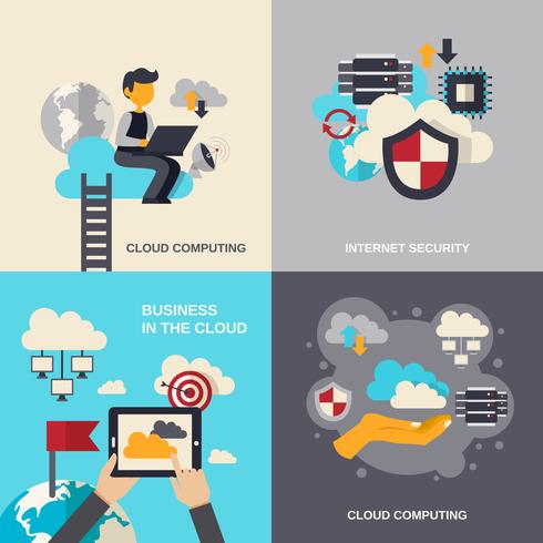 Set piatto di Cloud Computing vettore