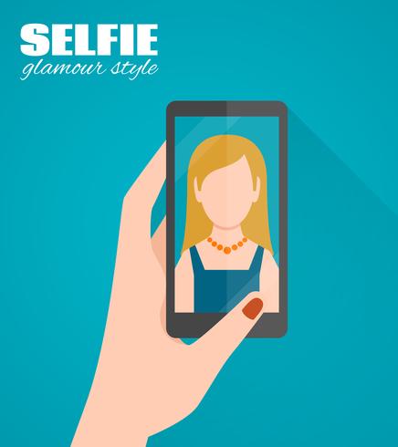 selfie poster piatto vettore