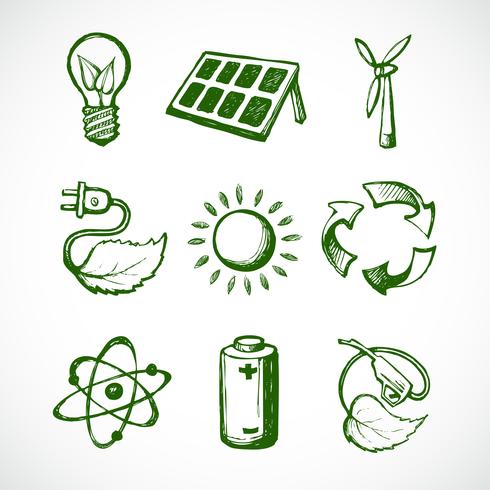Icone di schizzo di energia verde vettore