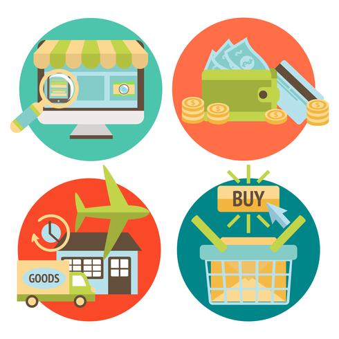 Set di icone di affari dello shopping online vettore