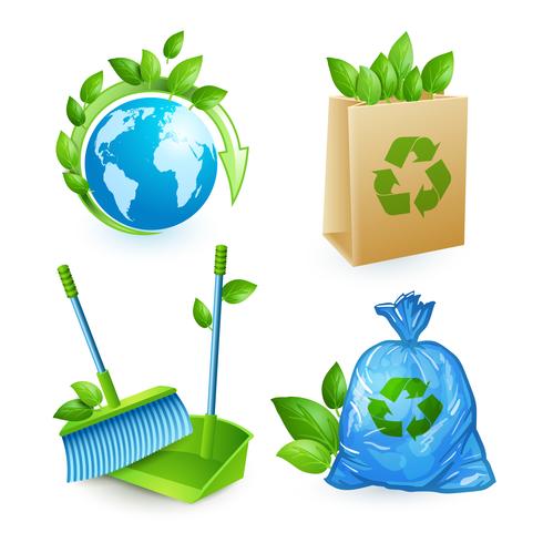 Set di icone di ecologia e rifiuti vettore