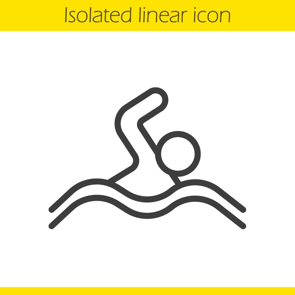 icona lineare del nuotatore. illustrazione di linea sottile. atleta di nuoto. simbolo di contorno sportivo. concetto di marchio del nuotatore. disegno vettoriale isolato contorno