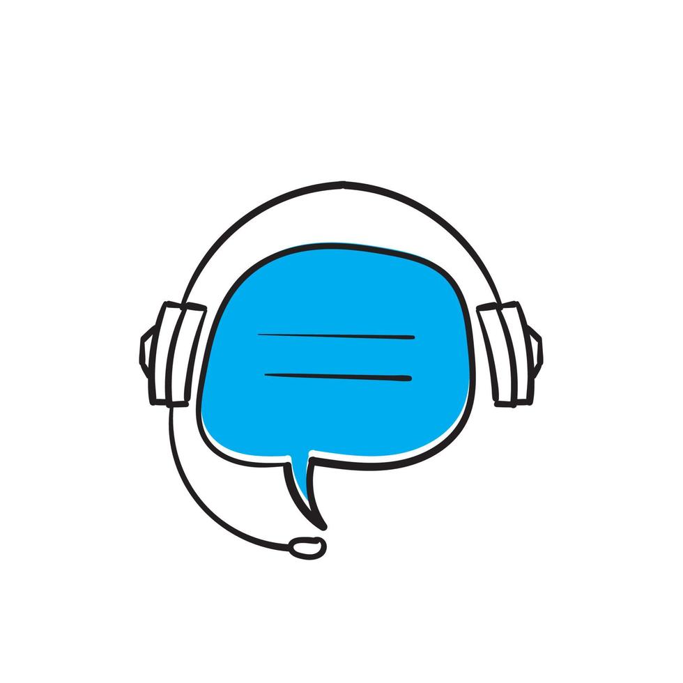 simbolo dell'icona del doodle disegnato a mano per l'icona del servizio di supporto, consulenza ai clienti della hotline, aiuto del call center. isolato vettore