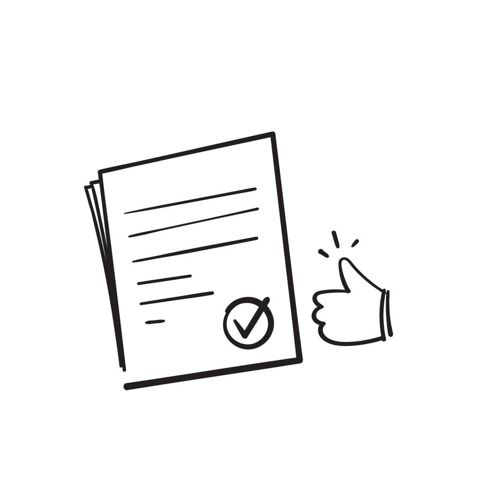 simbolo del documento scarabocchio disegnato a mano per l'icona di approvazione, accordo accreditato e autorizzato. isolato vettore