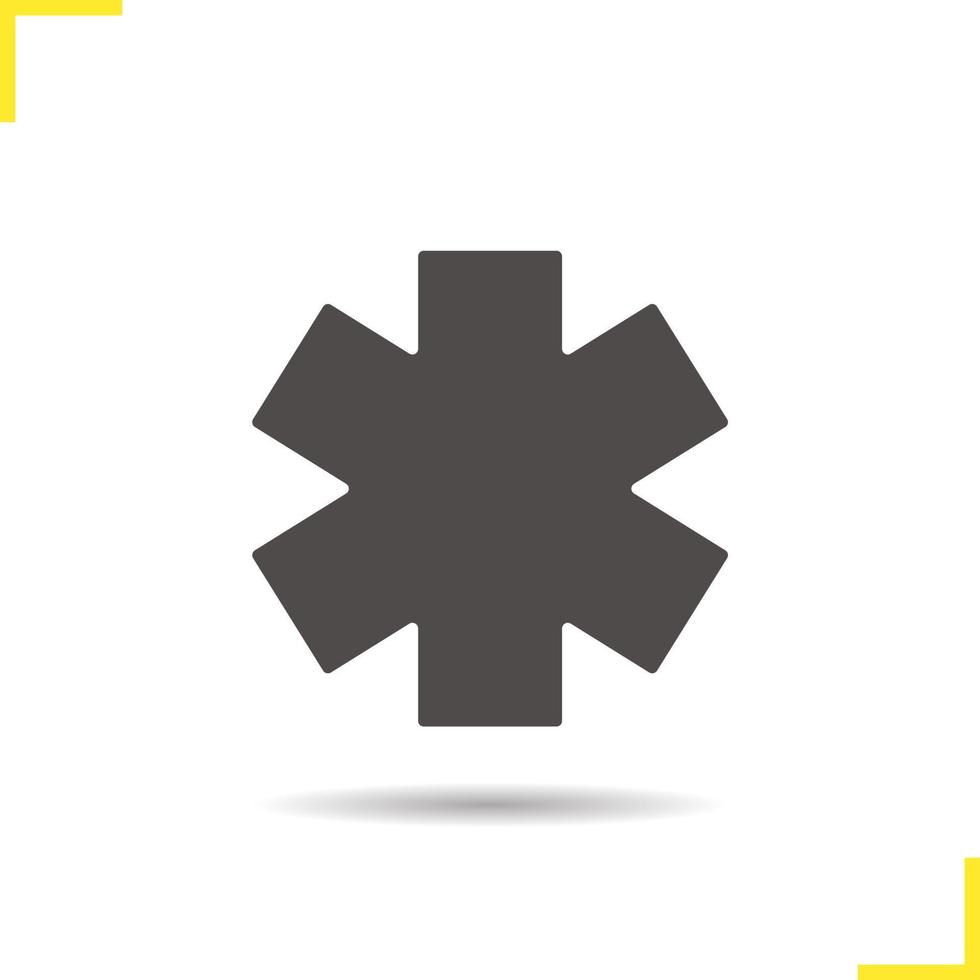 icona della stella della vita. simbolo della siluetta dell'emblema dell'ambulanza dell'ombra di goccia. simbolo medico. illustrazione vettoriale isolato