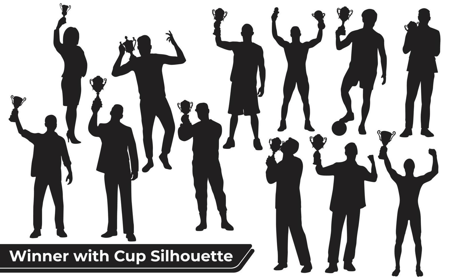 raccolta di vincitori o celebrando silhouette di successo in diverse posizioni vettore