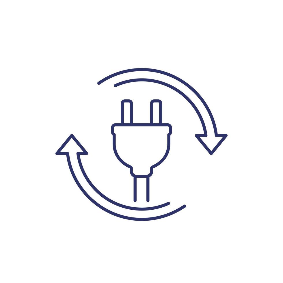 icona della linea della spina elettrica con le frecce vettore
