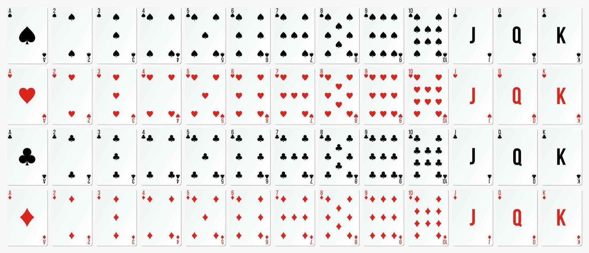gioco di carte imposta picche cuori fiori diamanti illustrazione vettoriale. vettore