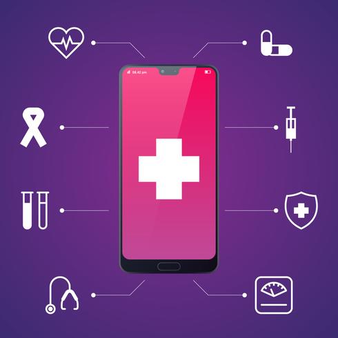 Assistenza sanitaria online e consulenza medica tramite smartphone vettore