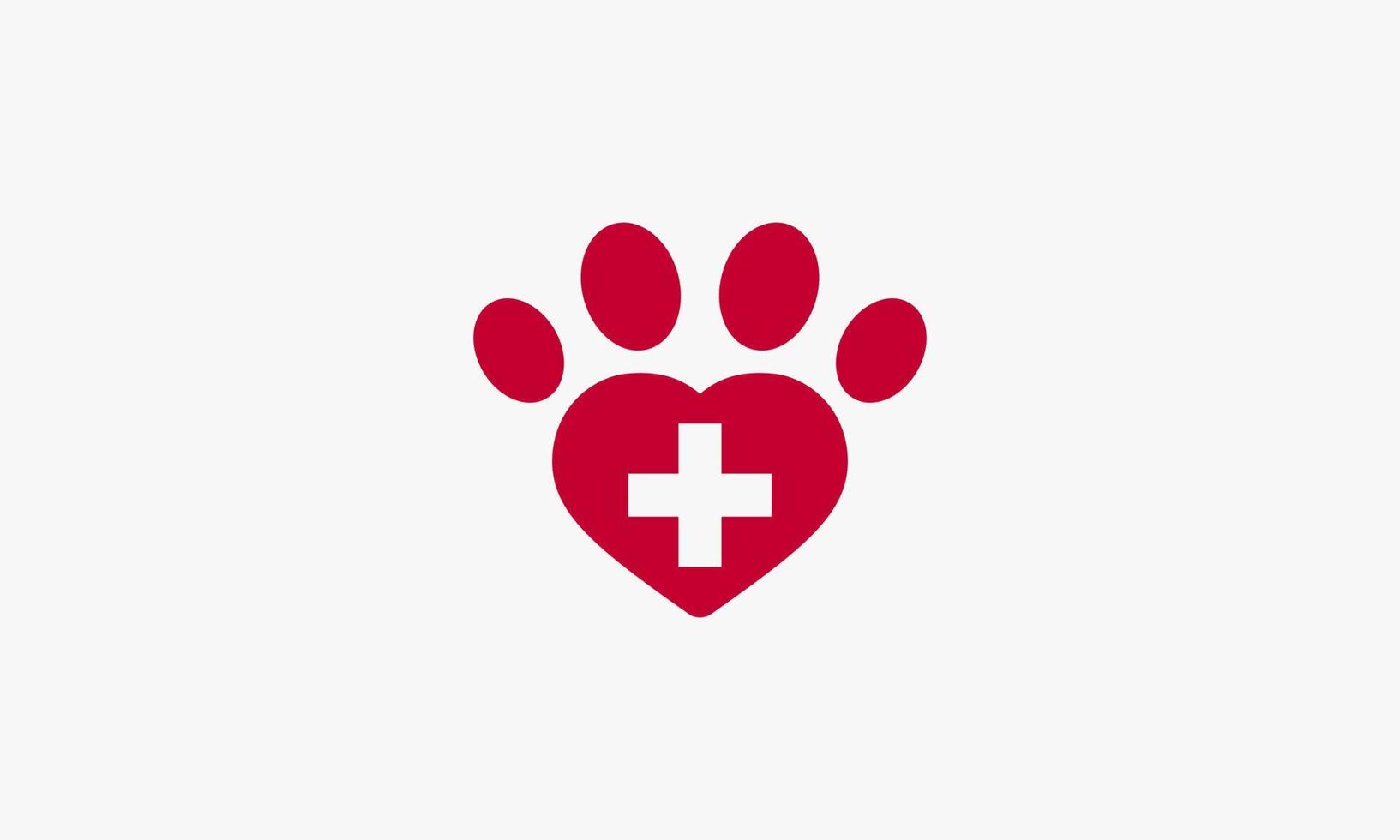 logo dell'impronta animale del cuore sanitario. icona creativa. illustrazione vettoriale. vettore