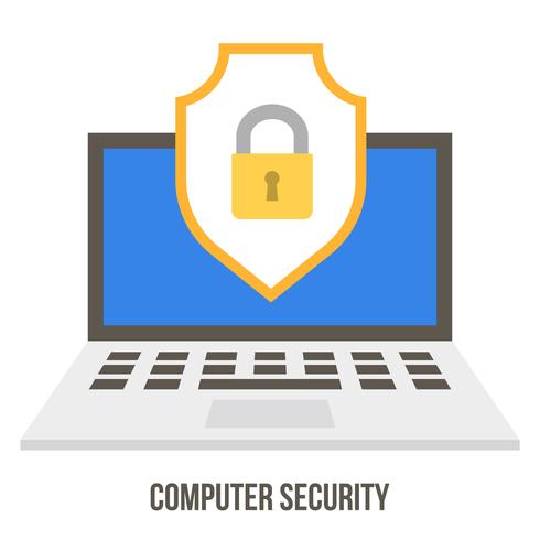 Serratura e distintivo sullo schermo del computer portatile, concetto di sicurezza dei dati vettore