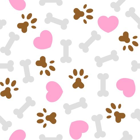 seamless pattern amo il tema del cane, la stampa di ossa e piedi vettore