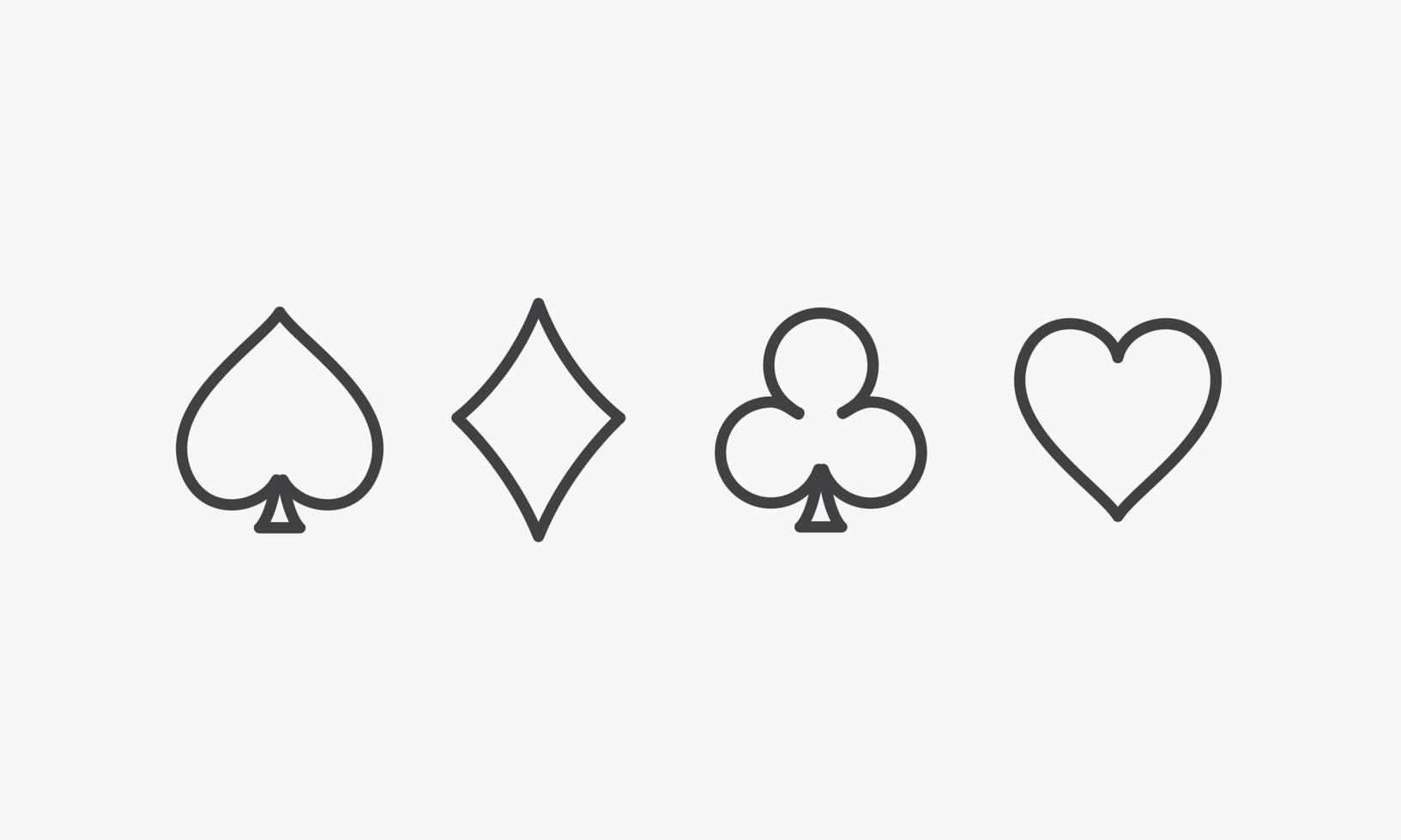linea icona simbolo carta da gioco picche diamanti fiori cuori isolati su sfondo bianco. vettore