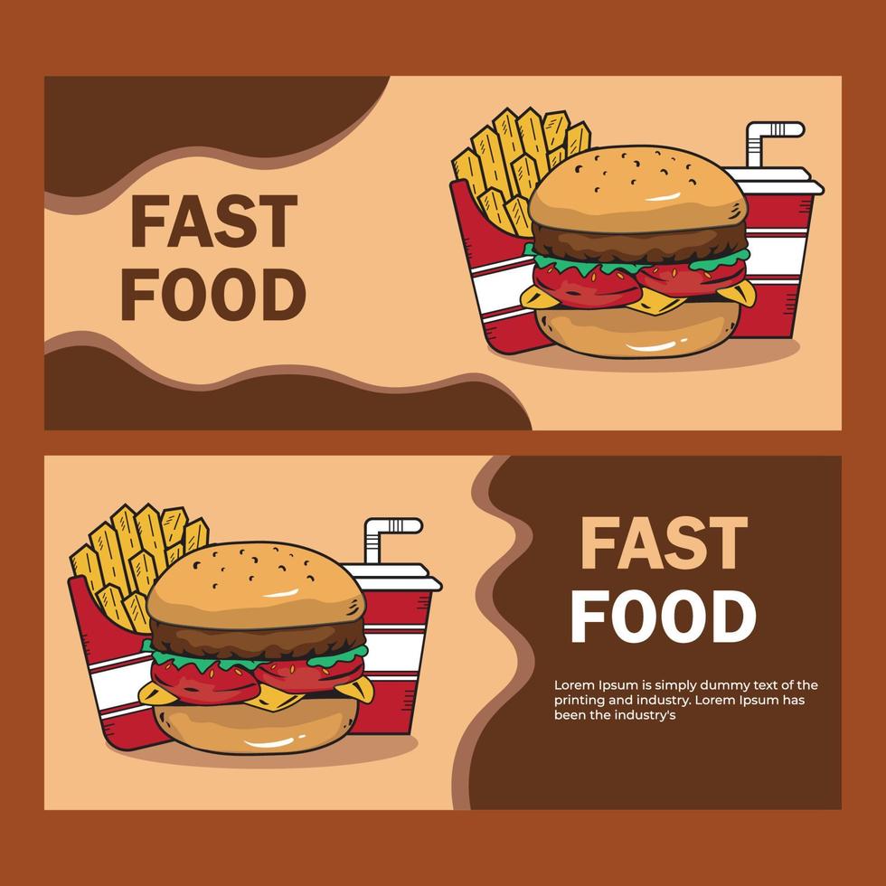 illustrazione piatta di fast food, banner, marketing e utilizzata per stampa, app, web, pubblicità, ecc vettore