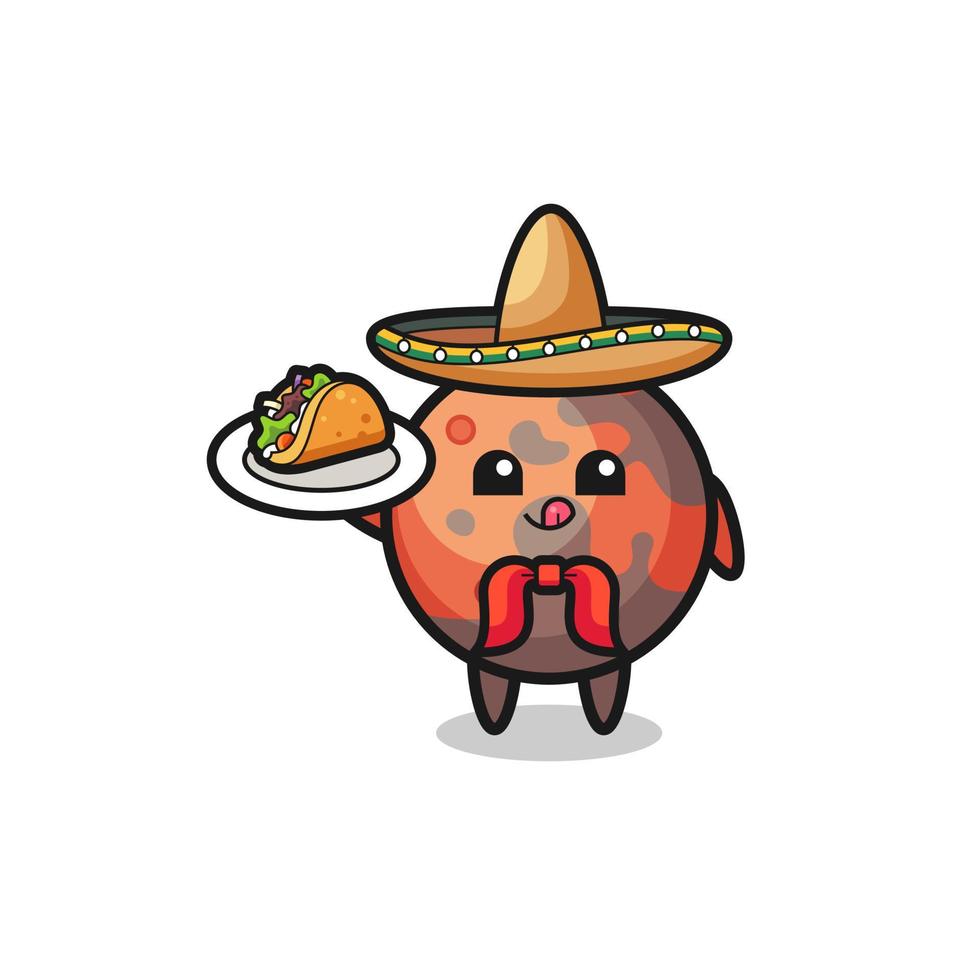 Marte mascotte dello chef messicano che tiene un taco vettore