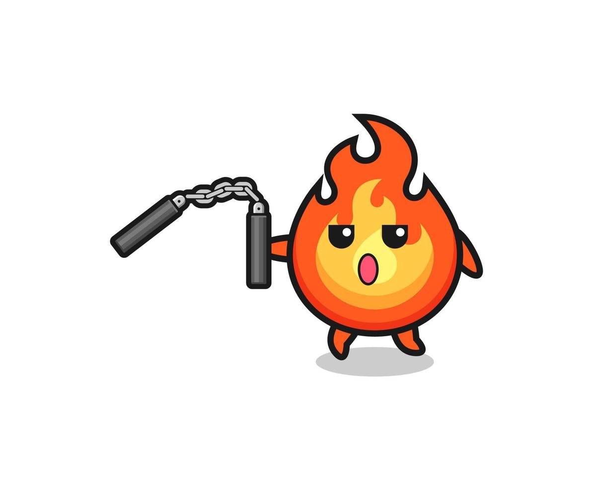 cartone animato di fuoco usando nunchaku vettore