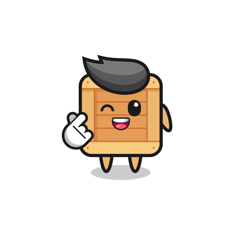 personaggio della scatola di legno che fa il cuore con il dito coreano vettore