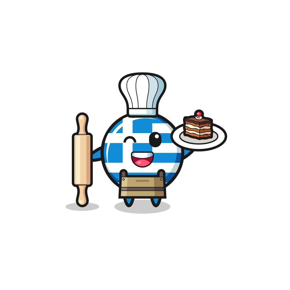 la grecia come mascotte del pasticcere tiene il mattarello vettore