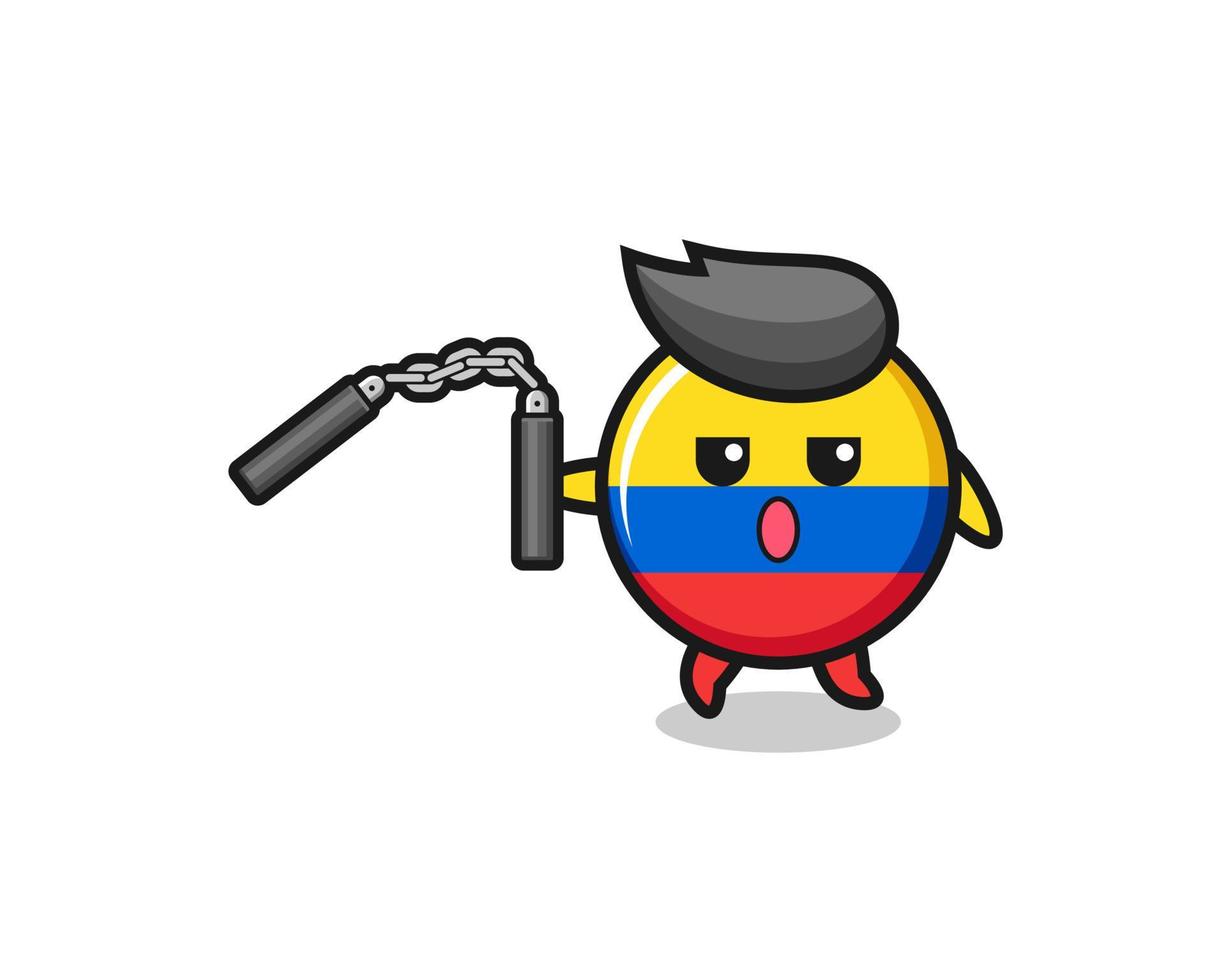 cartone animato della bandiera della colombia usando il nunchaku vettore