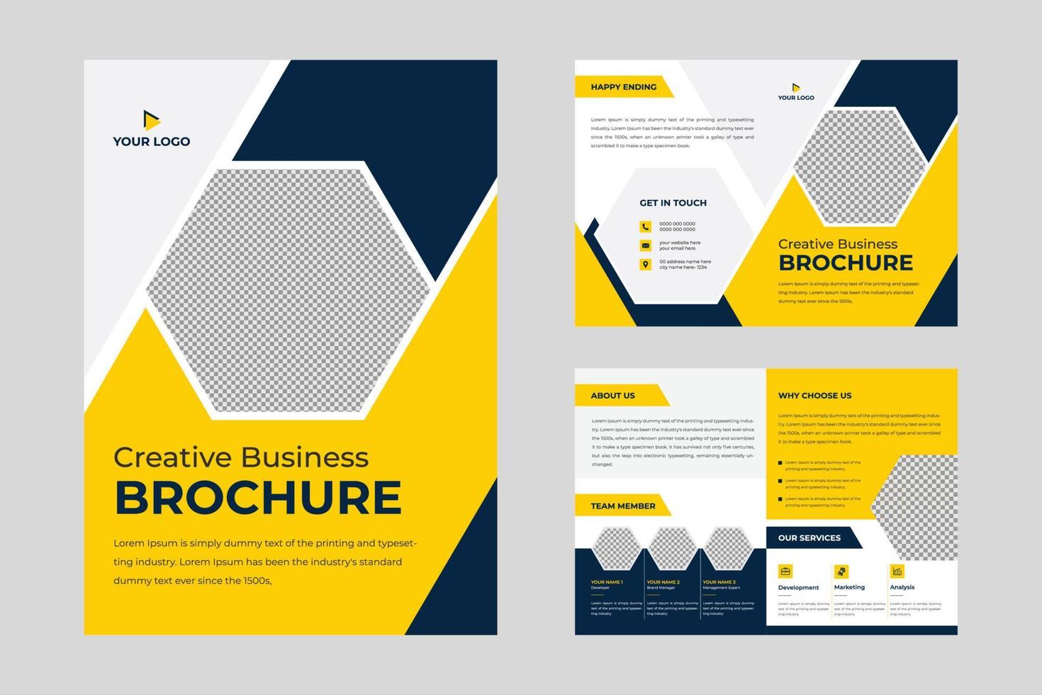 alla moda minimalista creativo bi-fold brochure proposta commerciale e modello di profilo aziendale layout di progettazione vettoriale premium con smarginatura in formato a4.