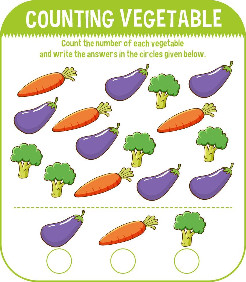 modello di gioco di matematica con conteggio delle verdure vettore