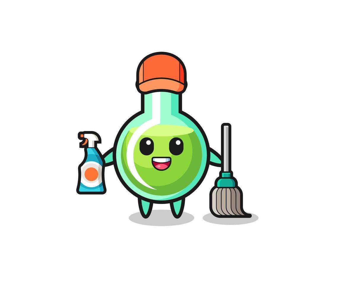 simpatico personaggio di bicchieri da laboratorio come mascotte dei servizi di pulizia vettore