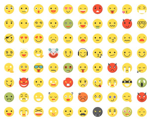 Set di varie emoji con diversi volti ed espressioni vettore
