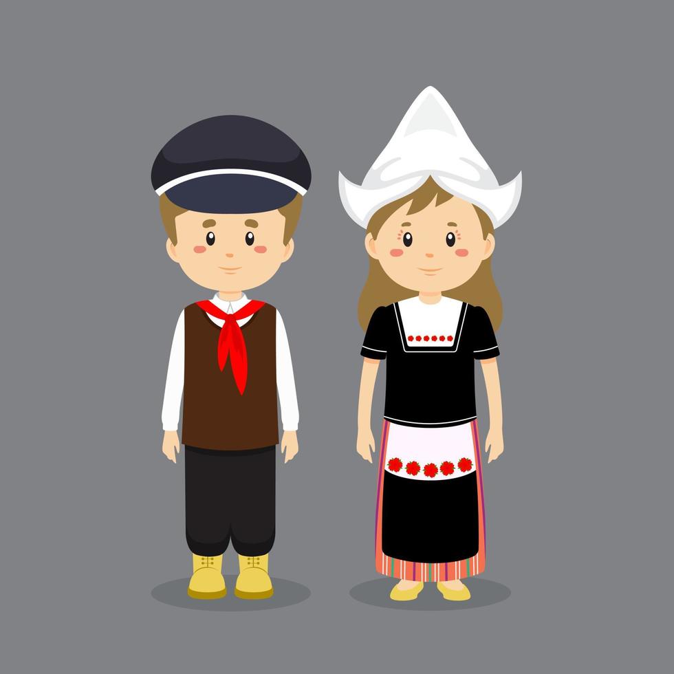 personaggio di coppia che indossa l'abito nazionale dei Paesi Bassi vettore