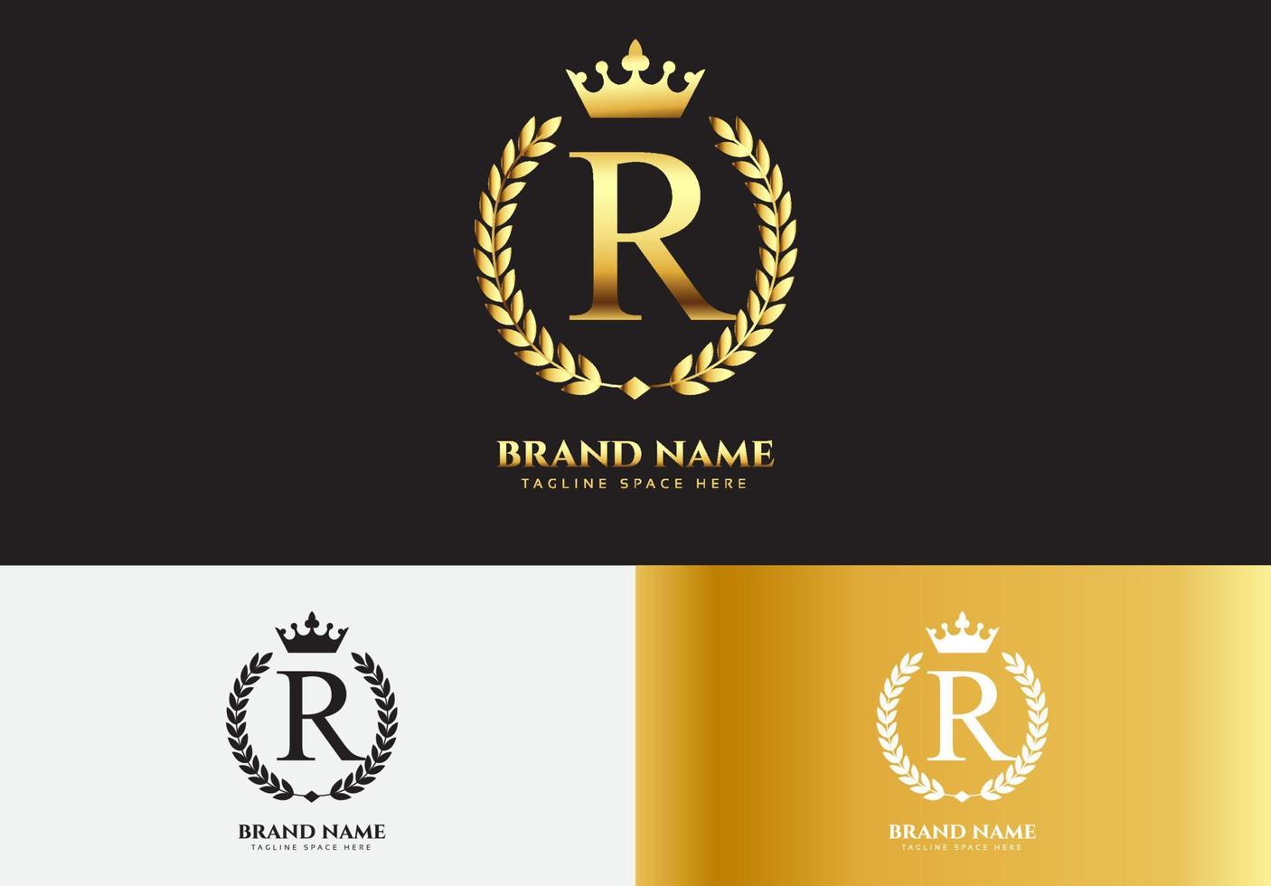 lettera r concetto di logo corona di lusso in oro vettore