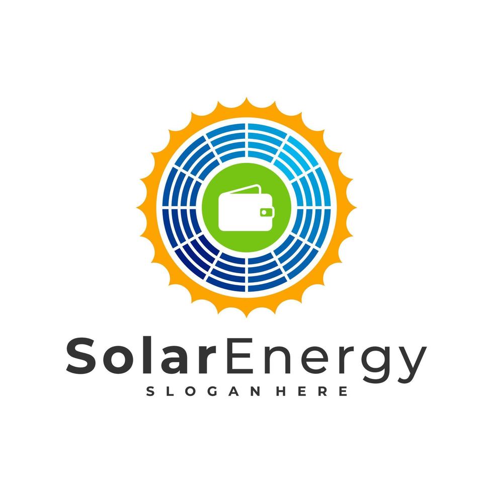 modello di vettore del logo solare dei portafogli, concetti di design del logo dell'energia del pannello solare creativo