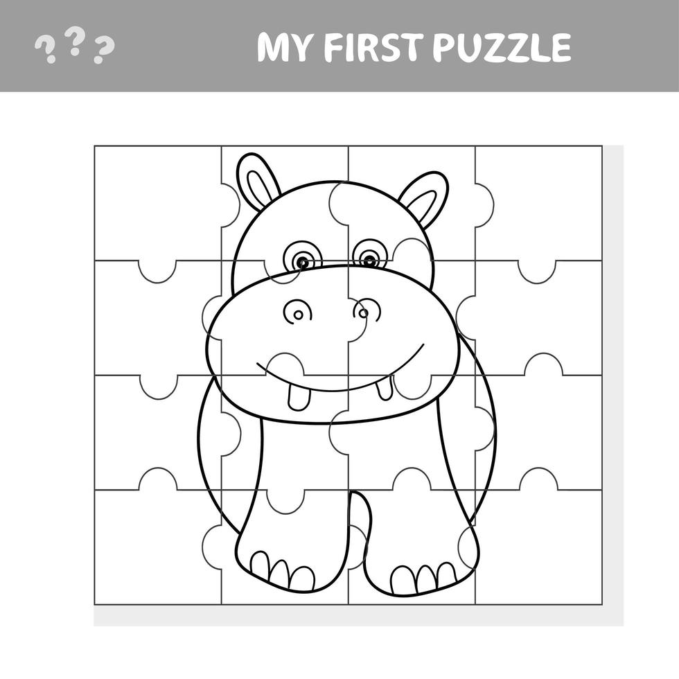 gioco di puzzle educativo dei cartoni animati per bambini in età prescolare con ippopotamo divertente vettore