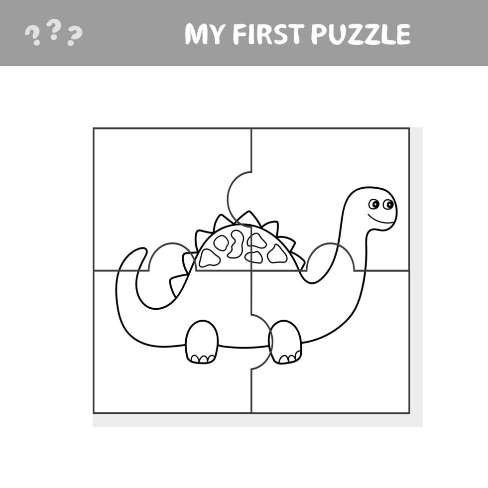 simpatico gioco di puzzle. illustrazione vettoriale del gioco di puzzle con dinosauro felice del fumetto