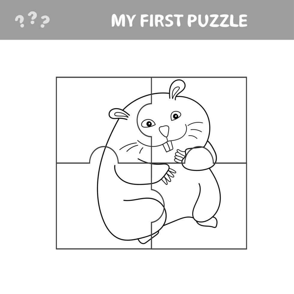 puzzle gioco di puzzle per bambini - criceto animale - pezzi del foglio di lavoro fumetto vettoriale