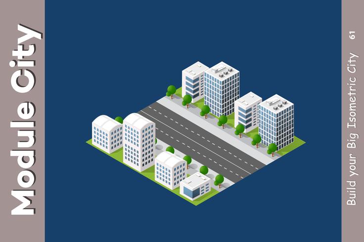 Urban isometric skyscraper vettore