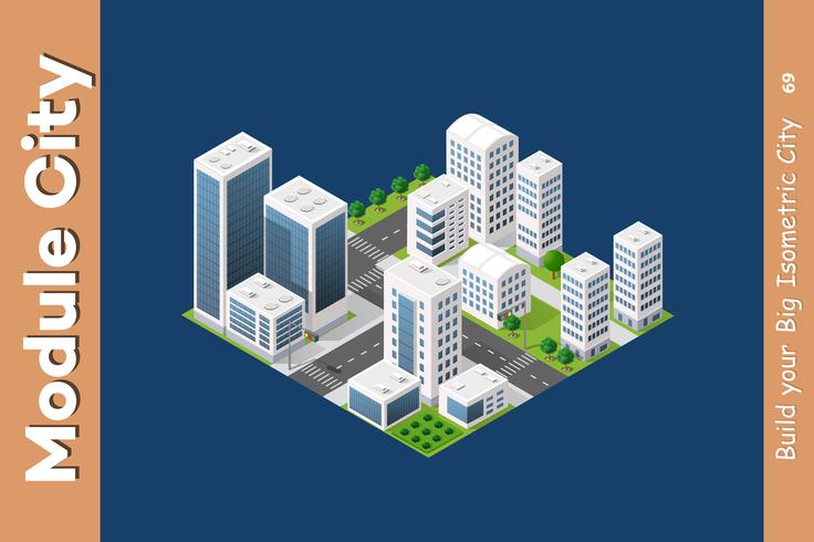 Urban isometric skyscraper vettore