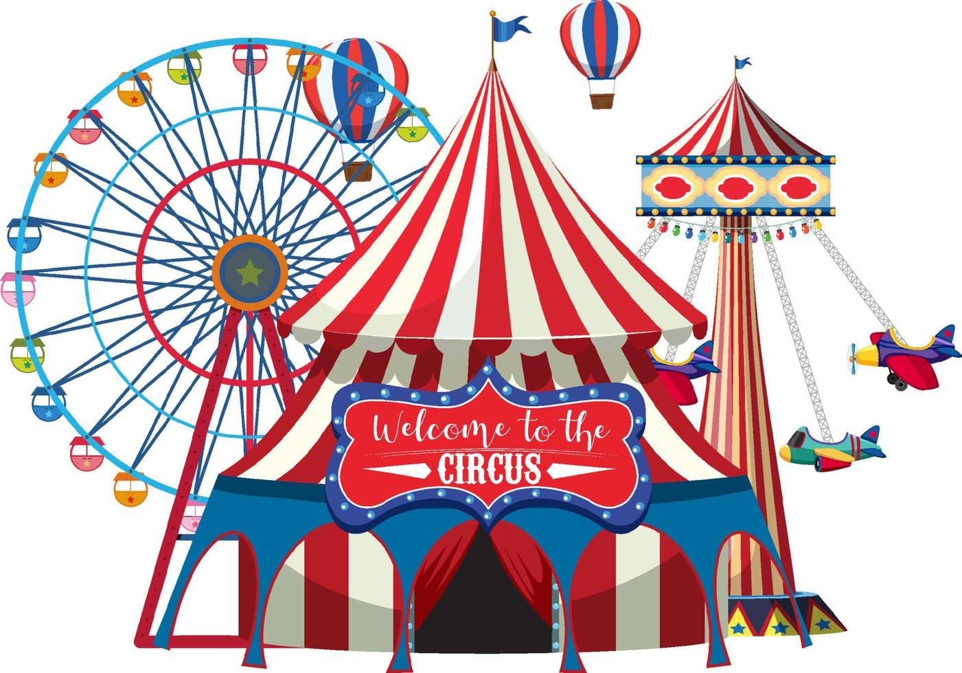 cupola del circo al parco divertimenti su sfondo bianco vettore