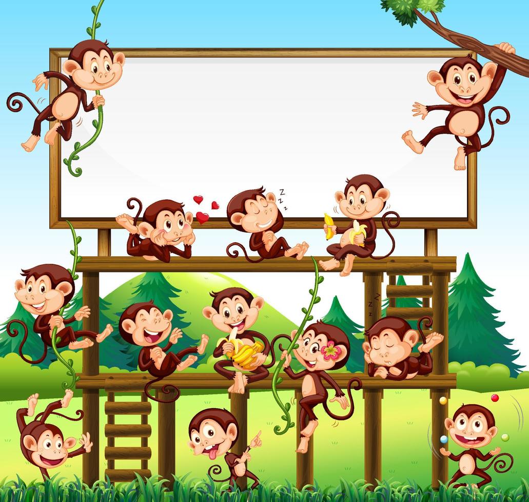scimmiette sullo sfondo del parco vettore