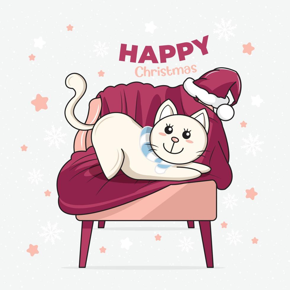 buon natale biglietti di auguri bianco simpatico gatto illustrazione vettoriale download gratuito