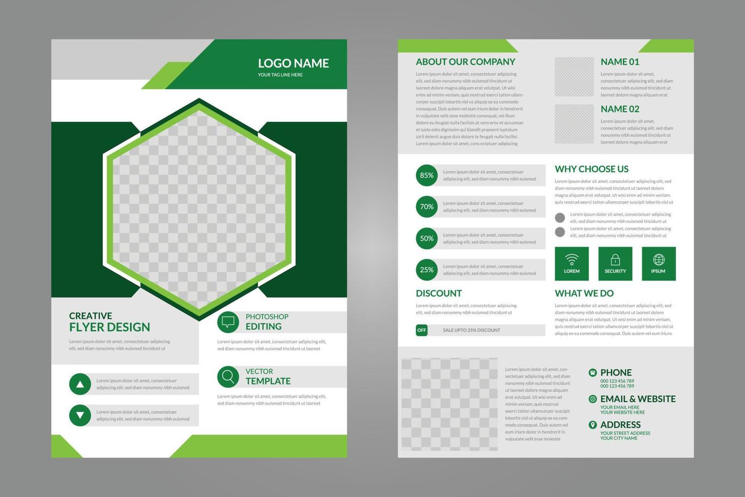 modello di business aziendale con design minimale di amplificatore professionale in colore verde vettore premium