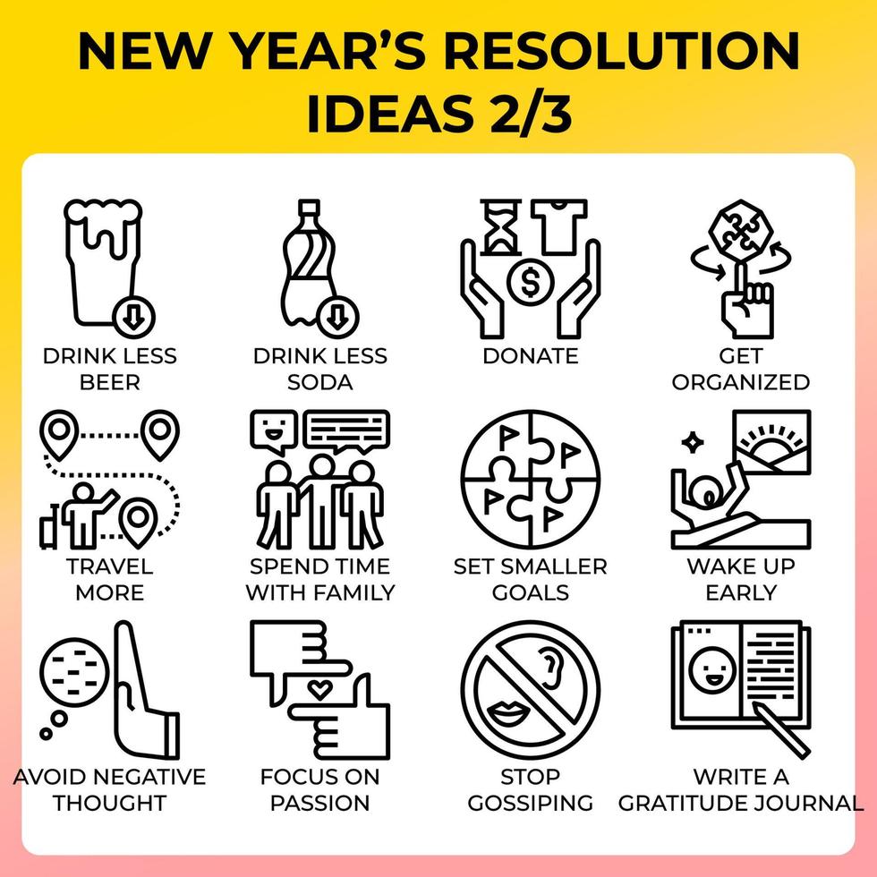 set di icone di idee per la risoluzione del nuovo anno vettore