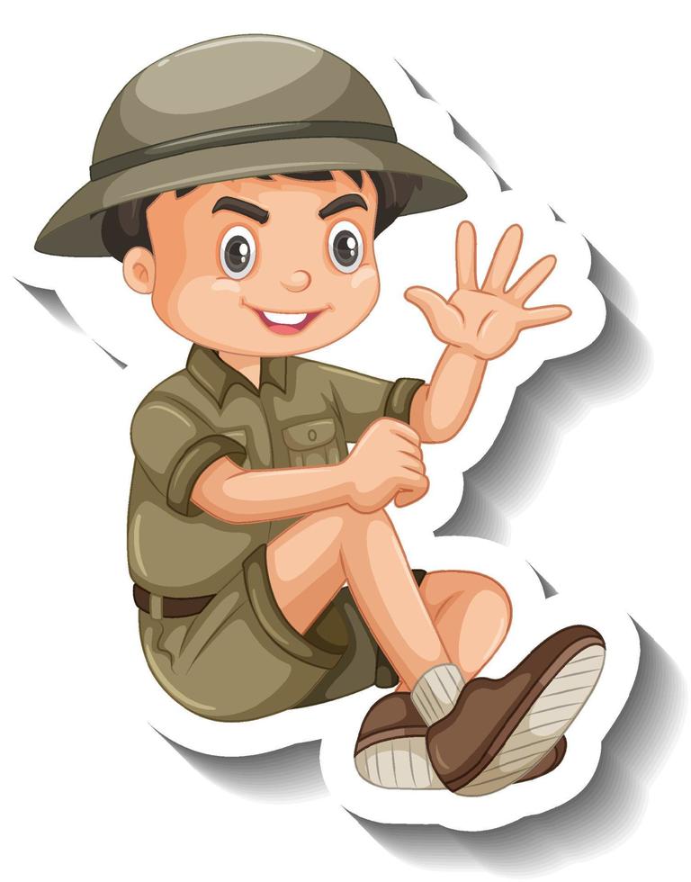 ragazzo indossa costume da safari adesivo personaggio dei cartoni animati vettore