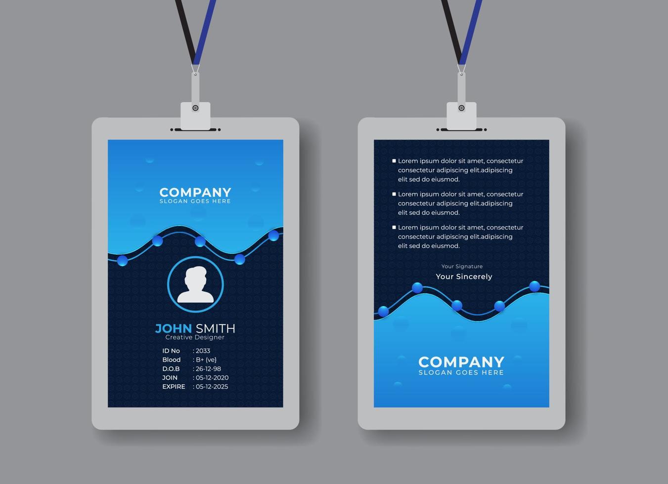design della carta d'identità del personale dell'ufficio moderno e creativo per il download professionale dei dipendenti vettore