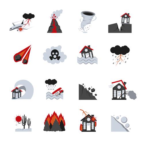 Set di icone di disastri naturali vettore