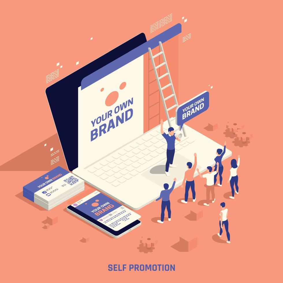 composizione isometrica promozione self branding vettore